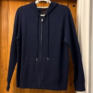 Quince Women's Mongolian Cashmere Full Zip Hoodie Sweater Medium Navy NWT